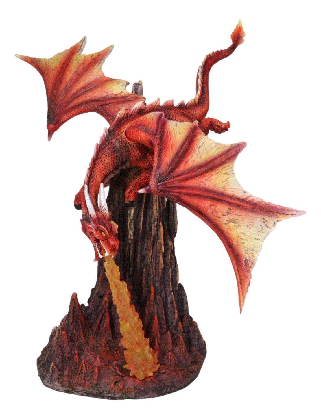 Fire Elemental Ferocious Dragon Breathing Flame On Volcanic Mountain Figurine