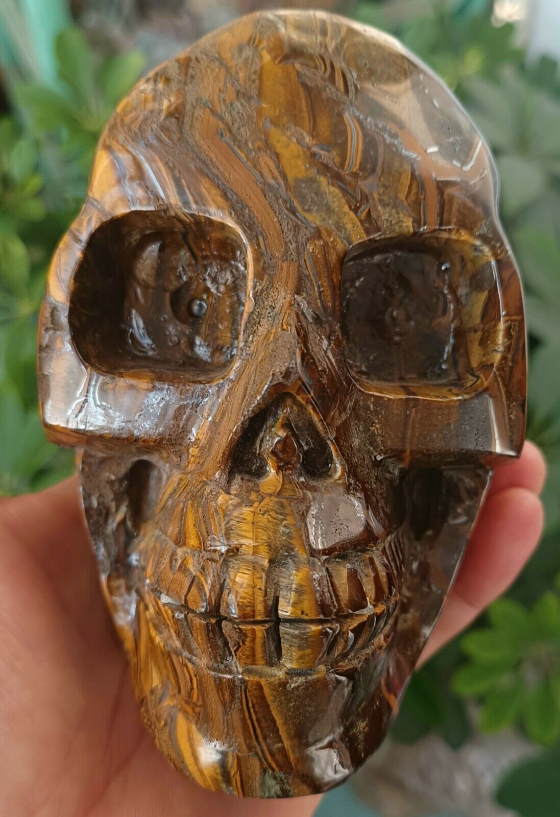 1985g Natural Tigereye Quartz Crystal Skull Skeleton Carving Healing 1