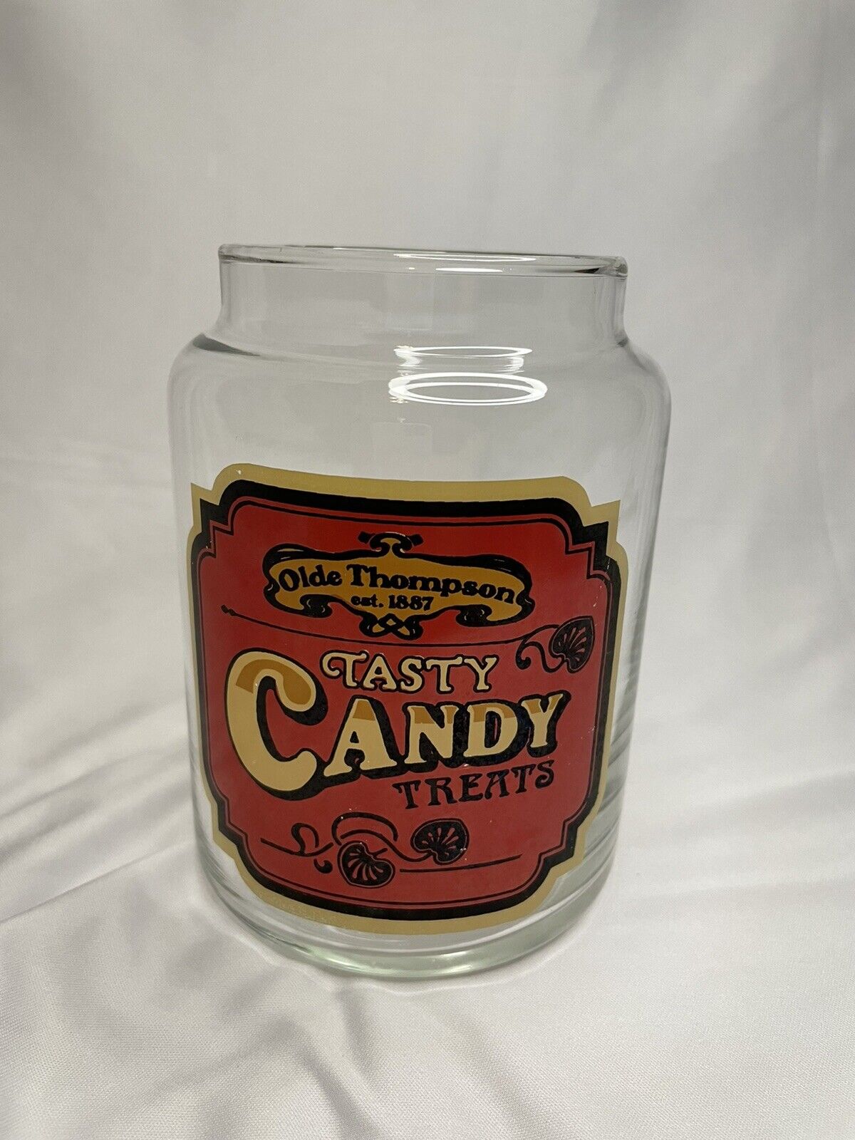 RARE VINTAGE OLDE THOMPSON Tasty Candy Treats GLASS JAR (No Lid)