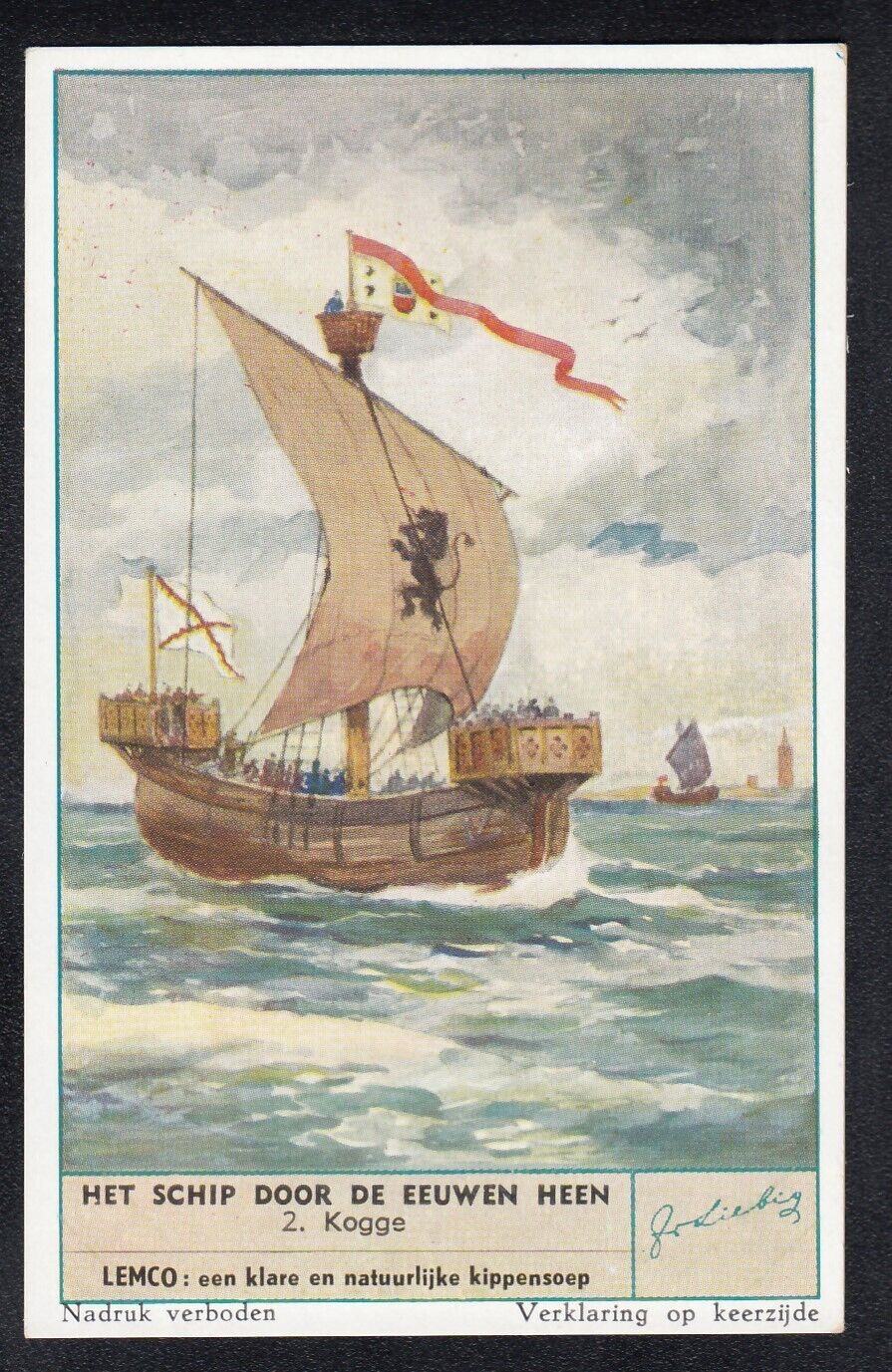 Vintage 1954 Trade Card of a COG SHIP North-West Medieval Europe