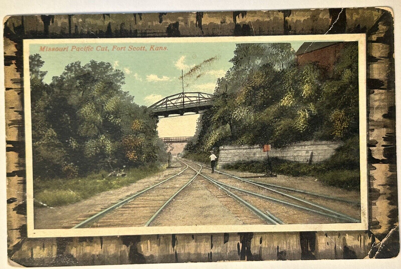 Missouri Pacific Cut, Fort Scott Kansas. 1915 Vintage Postcard. Railway Railroad