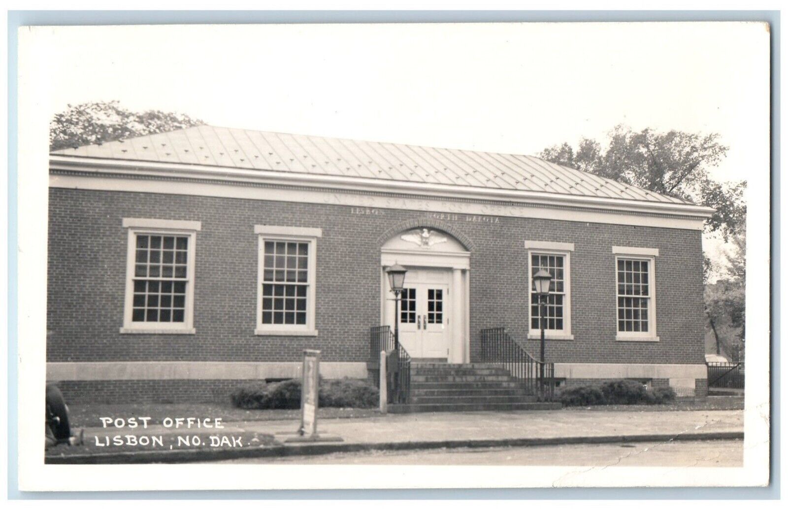 Lisbon North Dakota ND Postcard RPPC Photo Post Office Building c1950's Vintage