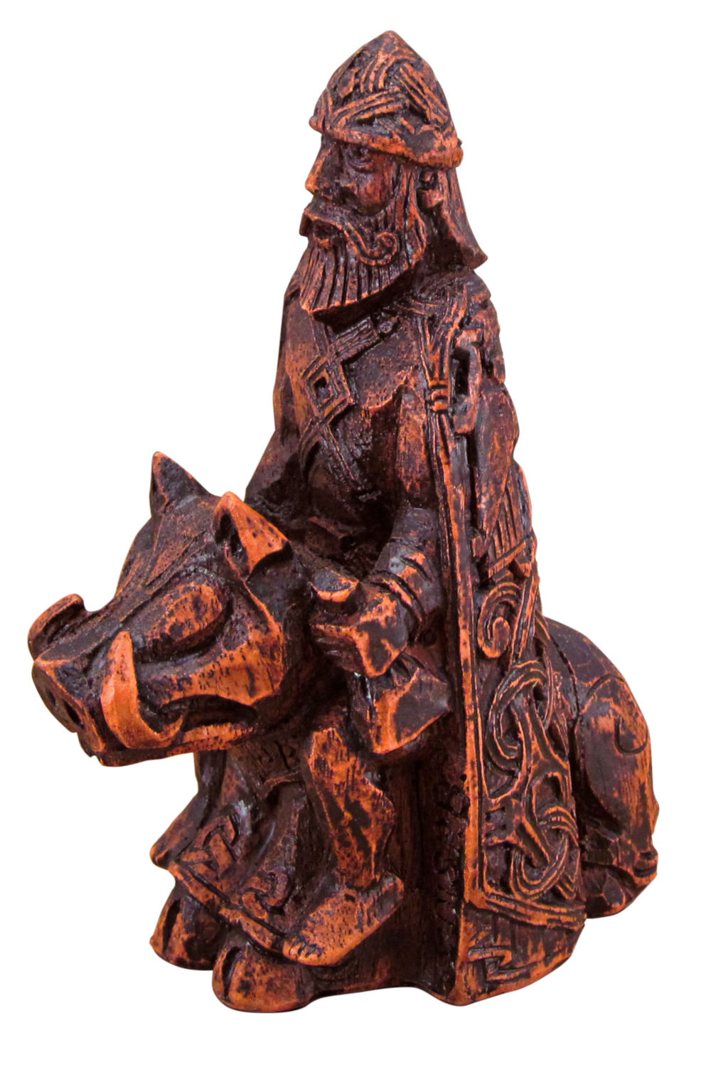 Freyr Figurine - Wood Finish - Norse God of Harvest Viking Statue Dryad Design