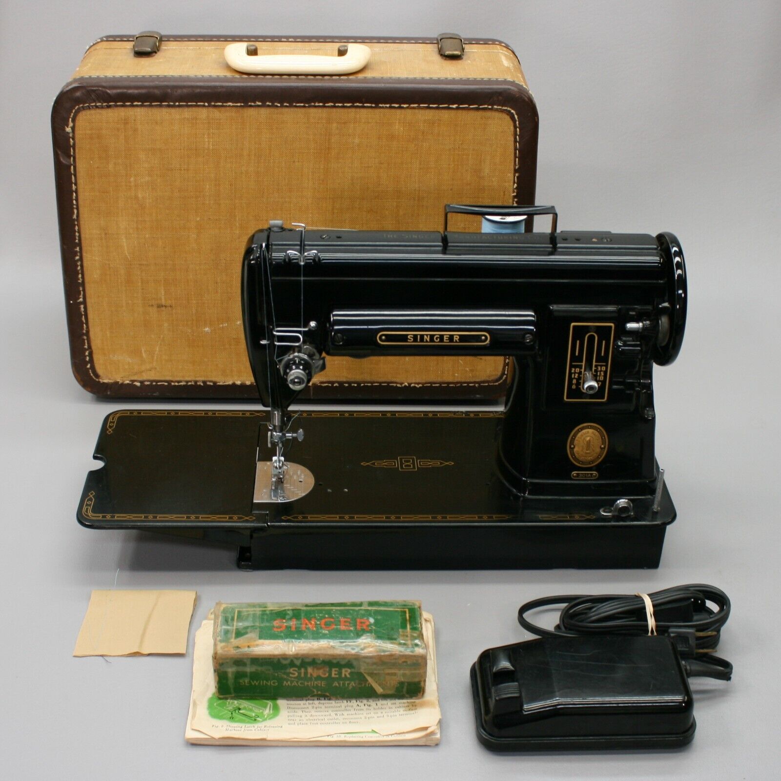 Vintage 1951 Singer Model 301A Black Slant Needle Sewing Machine Case - Working