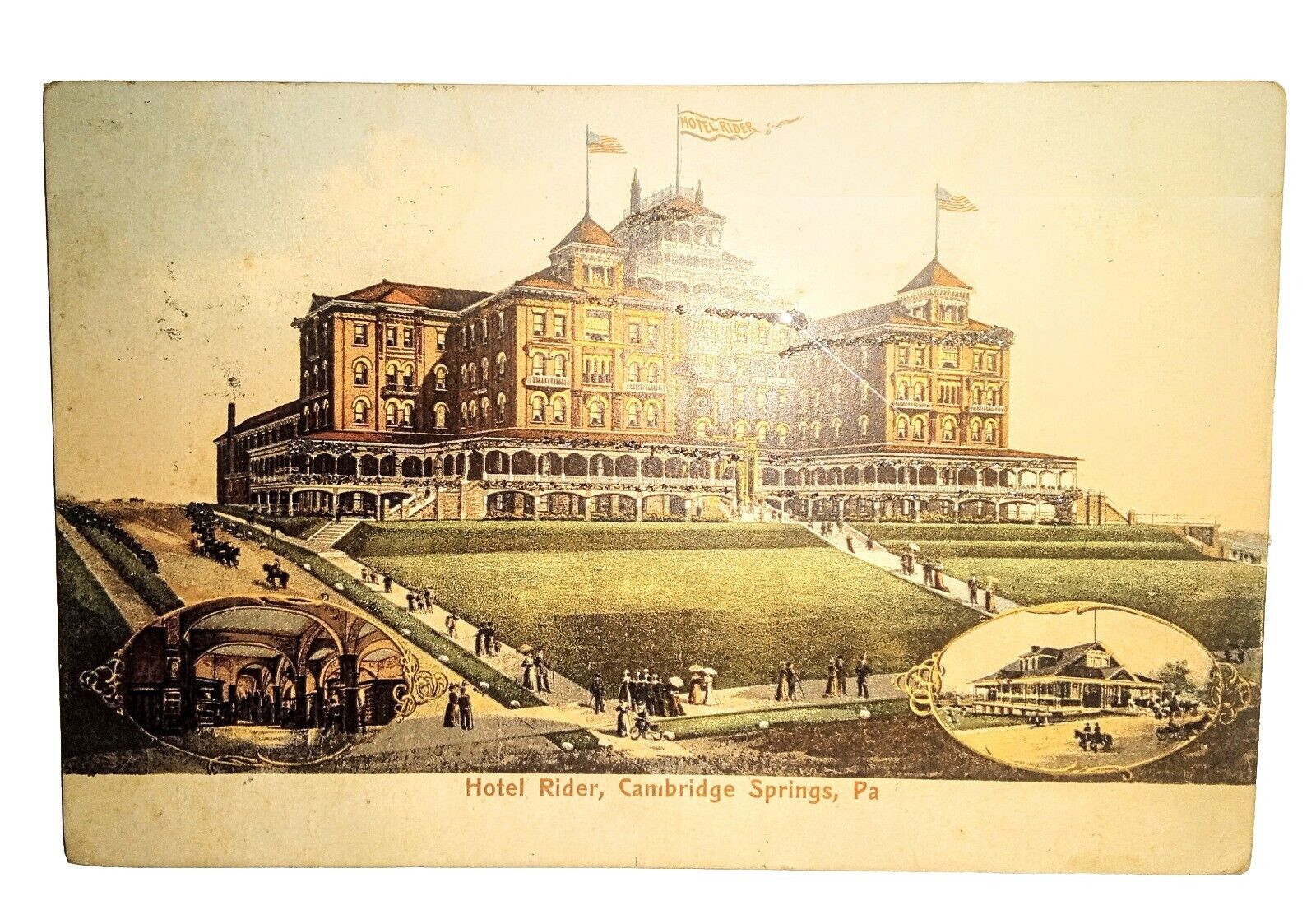 Hotel Rider, Cambridge Springs by Meadville Edinboro Corry PA OLD Postcard 1906