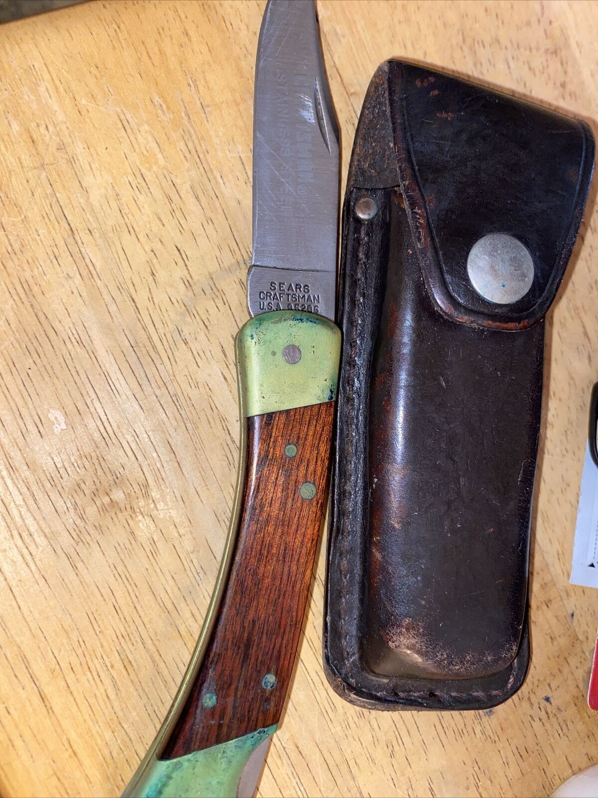 Vintage Sears Craftsman USA #95206 Lockback Folding Hunter Knife Shealth 