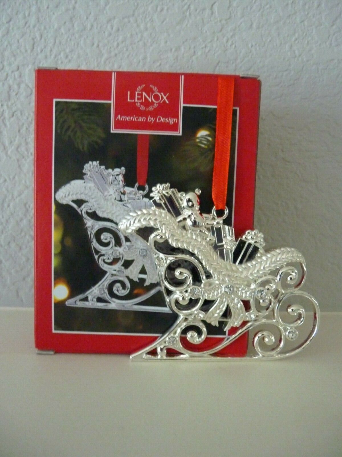 LENOX Sparkle and Scroll Sleigh Ornament Clear Frosted Silverplated #875845 EUC