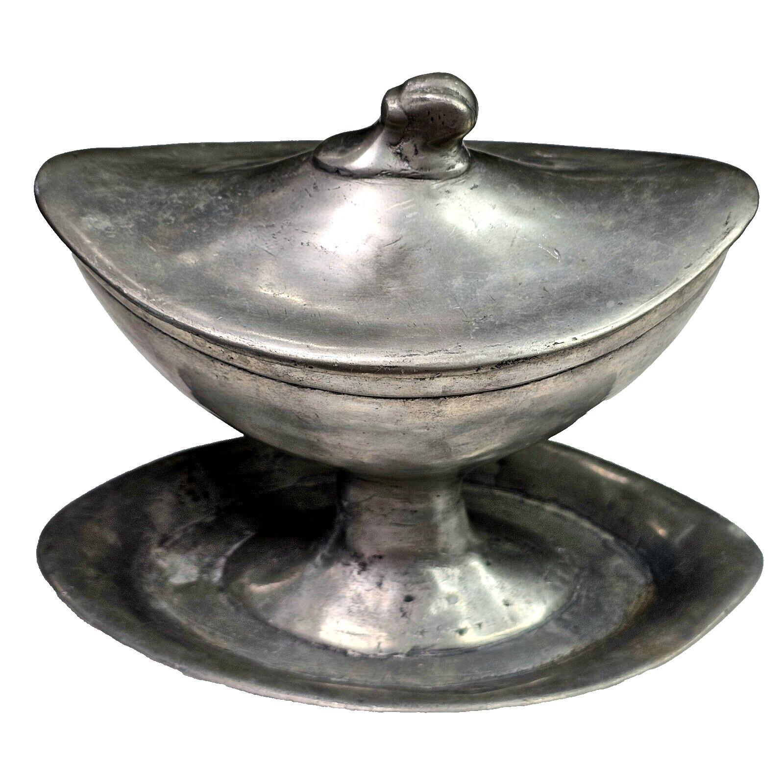 Antique Elegant Pewter Serving Ritual Sugar Bowl Center Piece With Lid Gravy Pot