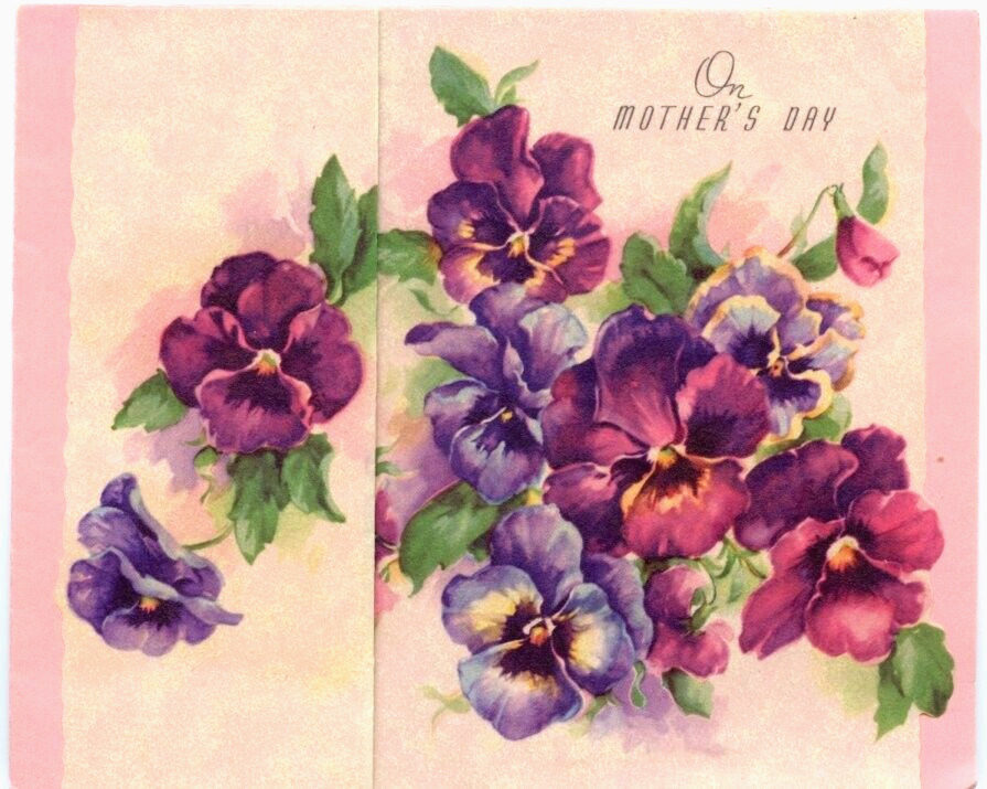 Vintage Mothers Day Card Hello from Secret Pal Pansies Floral Pink Unused