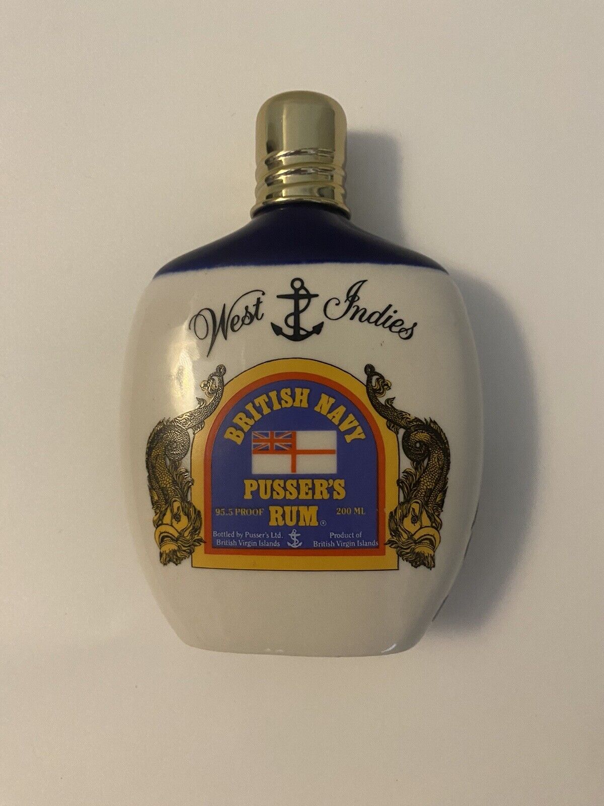 Vintage British Navy Pusser\'s Rum Hand Cast Porcelain Hip Flask Empty Bottle