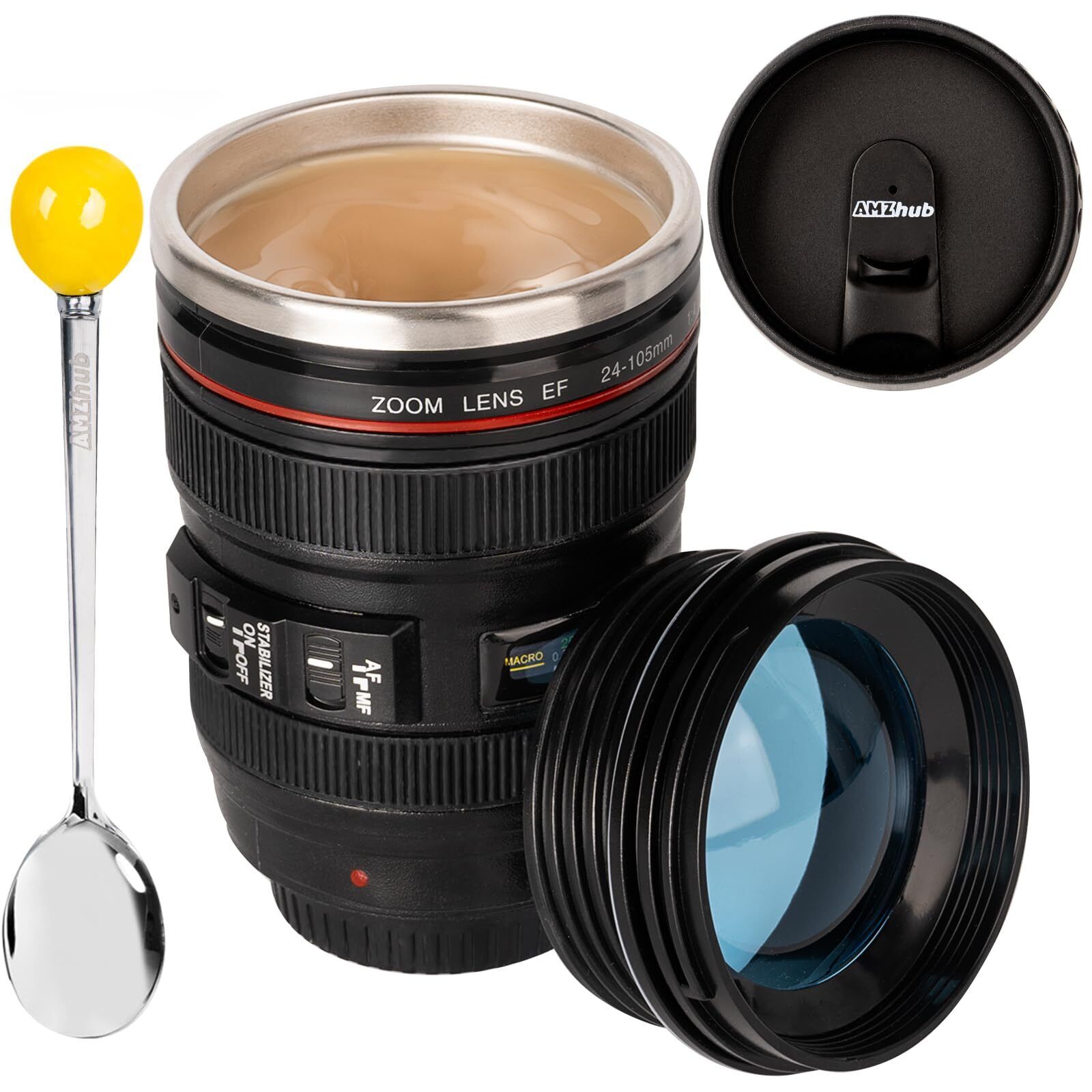 Camera Lens Coffee Mug,Travel Coffee Cup,Stainless Steel Lens Mug Thermos Cam...
