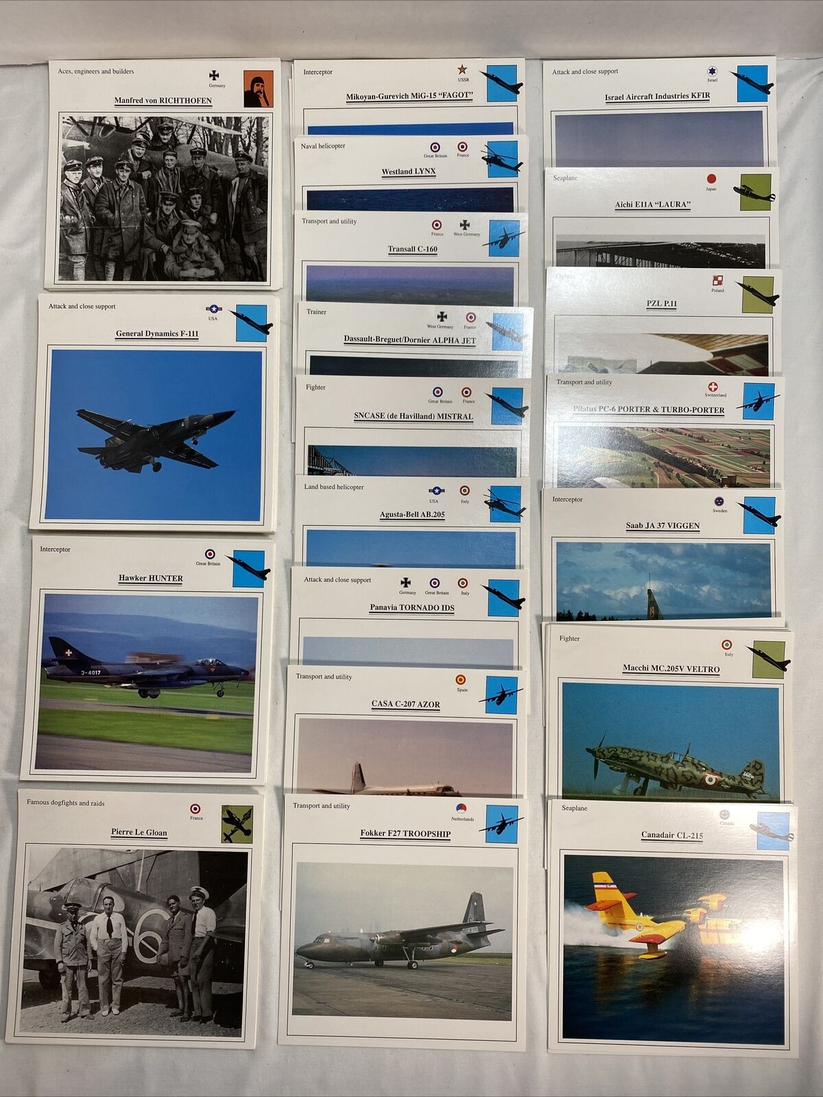 Lot Of 97 Edito-Service SA Educational Aircraft Collector Cards 1988-90 Aircraft