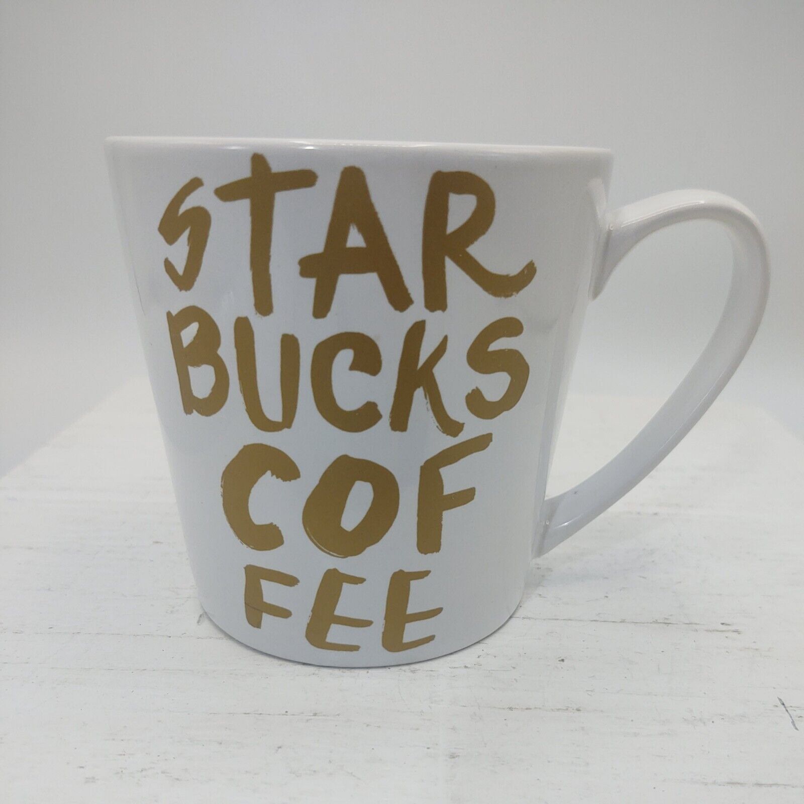 Large Starbucks Mug Cup White Gold Coffee 2015 14 Oz