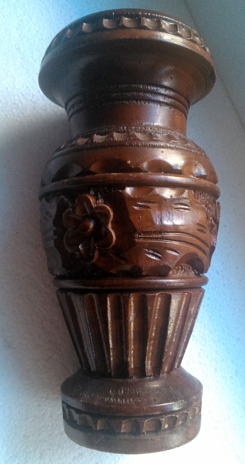 Old Romanian vintage traditional rustic carved wood artisanal vase 1960s wooden 