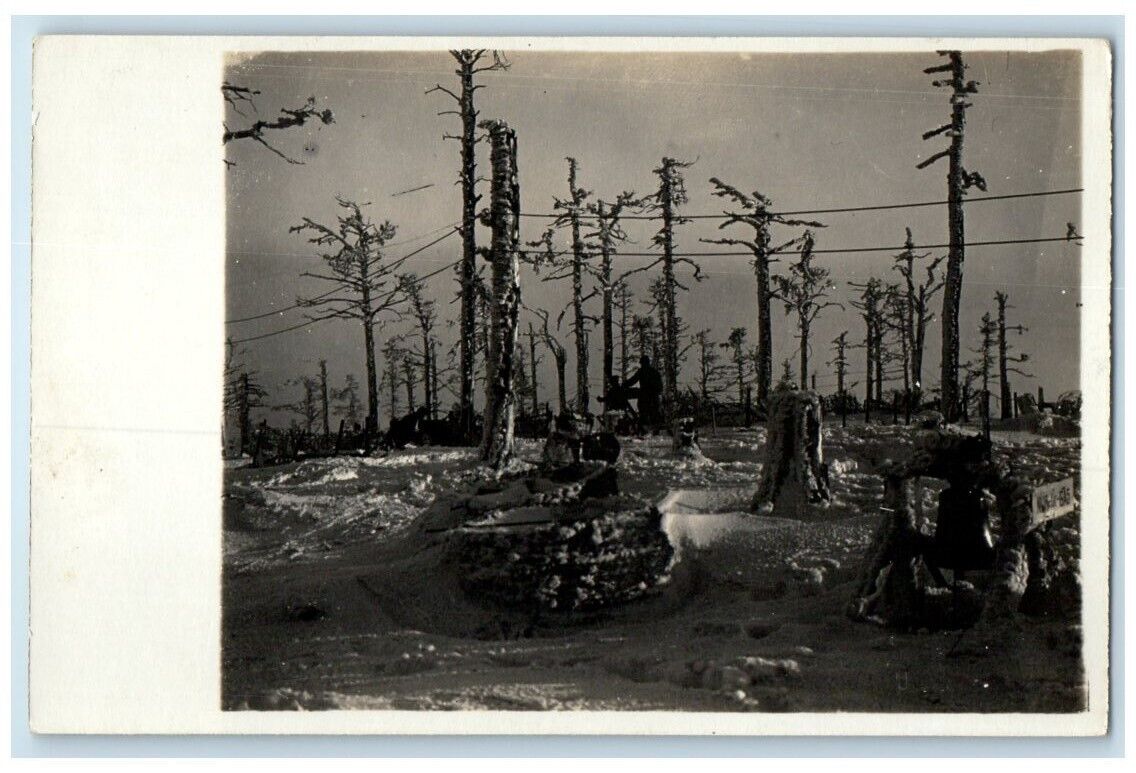 c1914-1918 WWI German Soldiers Winter Forest Scene Germany RPPC Photo Postcard