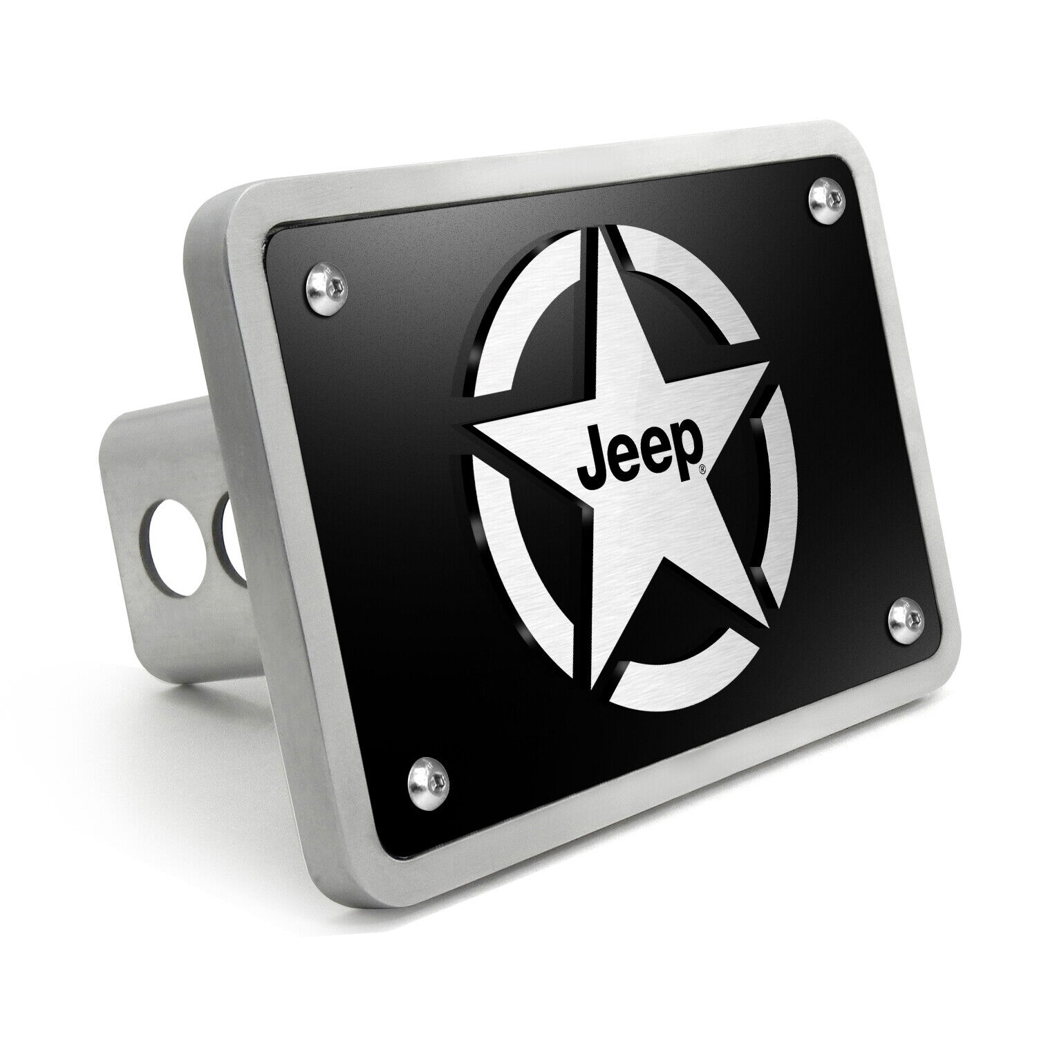 Jeep Willys Star in 3D on Black Billet Aluminum 2-inch Tow Hitch Cover