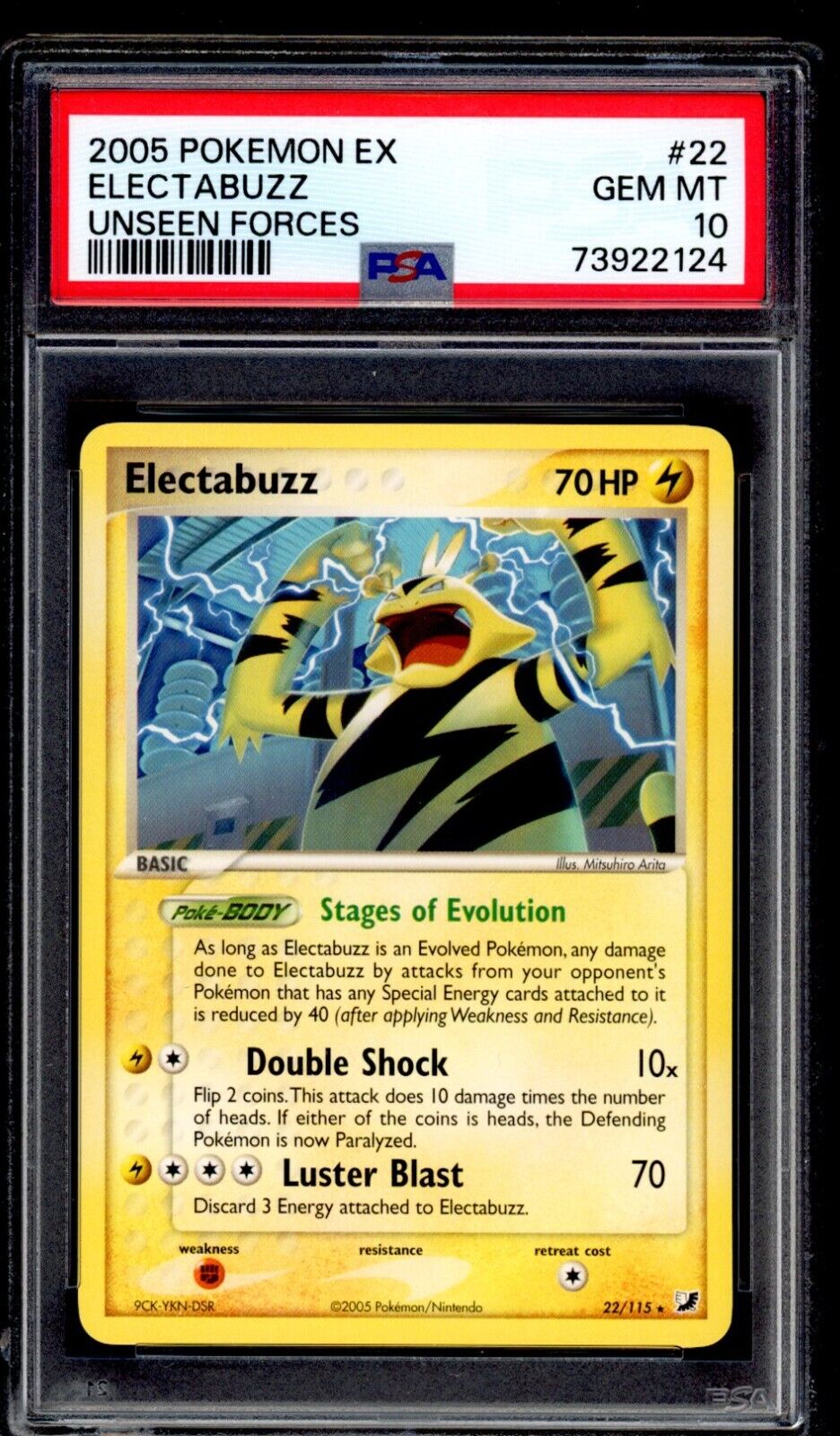 PSA 10 Electabuzz 2005 Pokemon Card 22/115 EX Unseen Forces