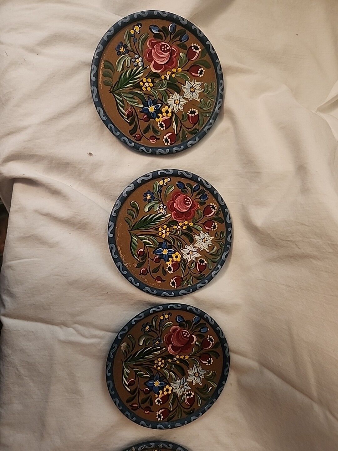 Vintage Folk Art  Coasters Set Of 6
