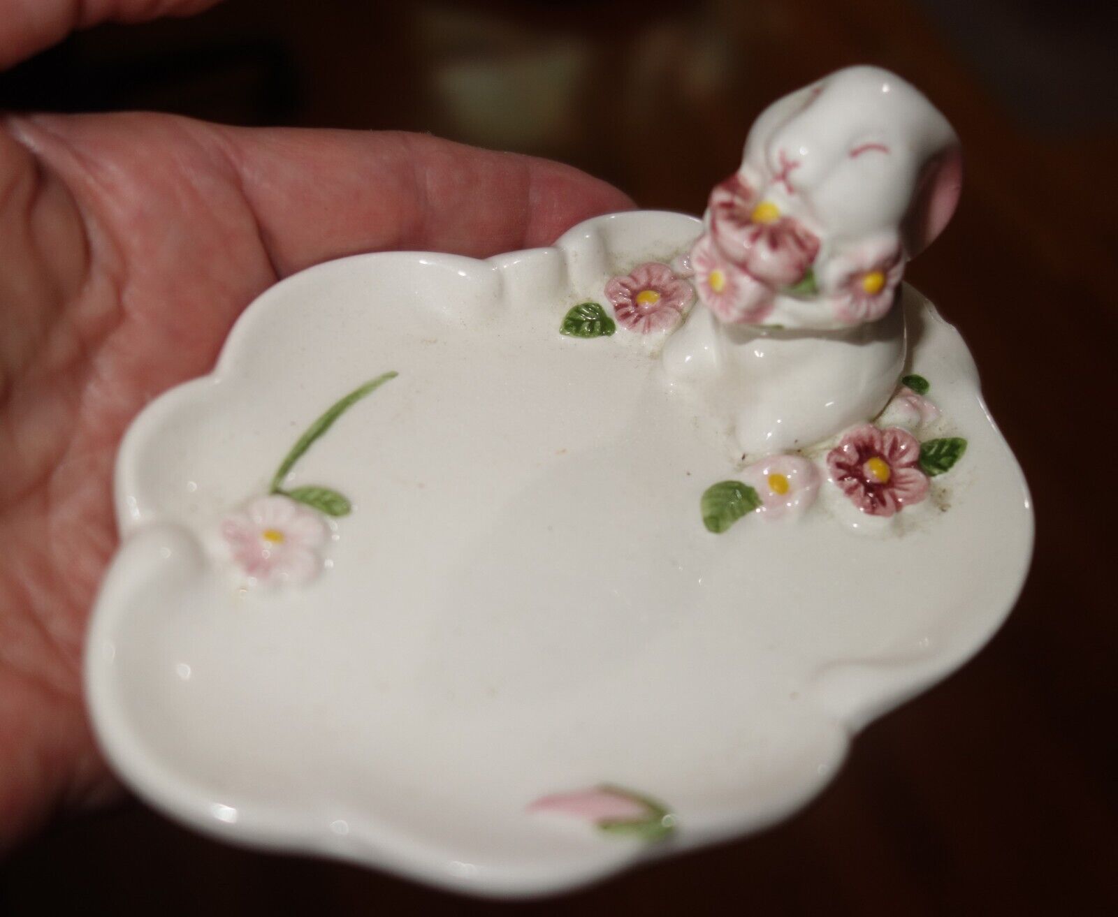 Vintage Avon Easter Bunny White With Spring Flowers Ceramic Tray