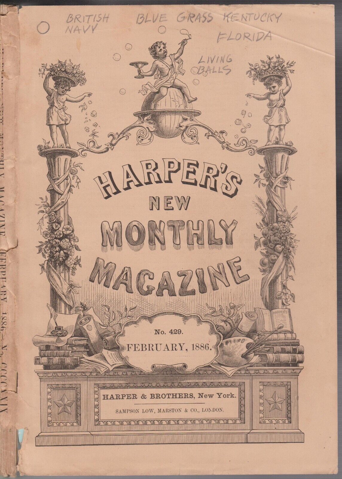 HARPER\'S NEW MONTHLY MAGAZINE #429~FEB 1886~OLIVER GOLDSMITH~THE BRITISH NAVY~VG