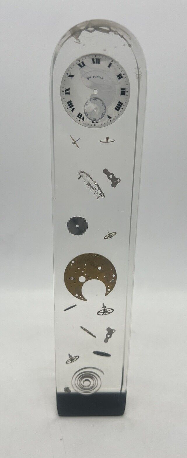 Vintage 11.5” Lucite Exploding Pocket Watch Gears Parts Paperweight - Qte Tobias