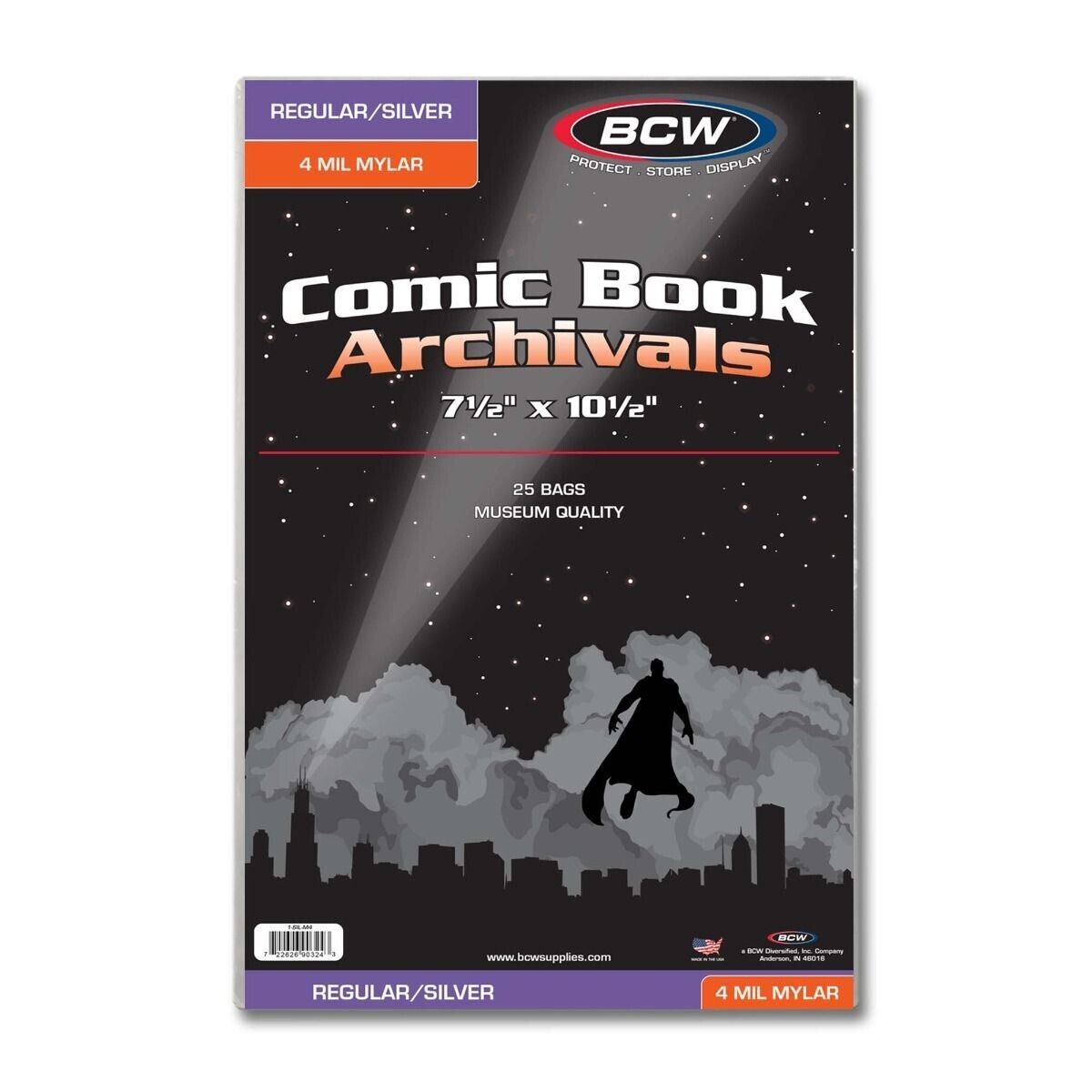 25 - BCW Archivals Regular / Silver 4-Mil Mylar Comic Book Bags  1-SIL-M4 7 ½”