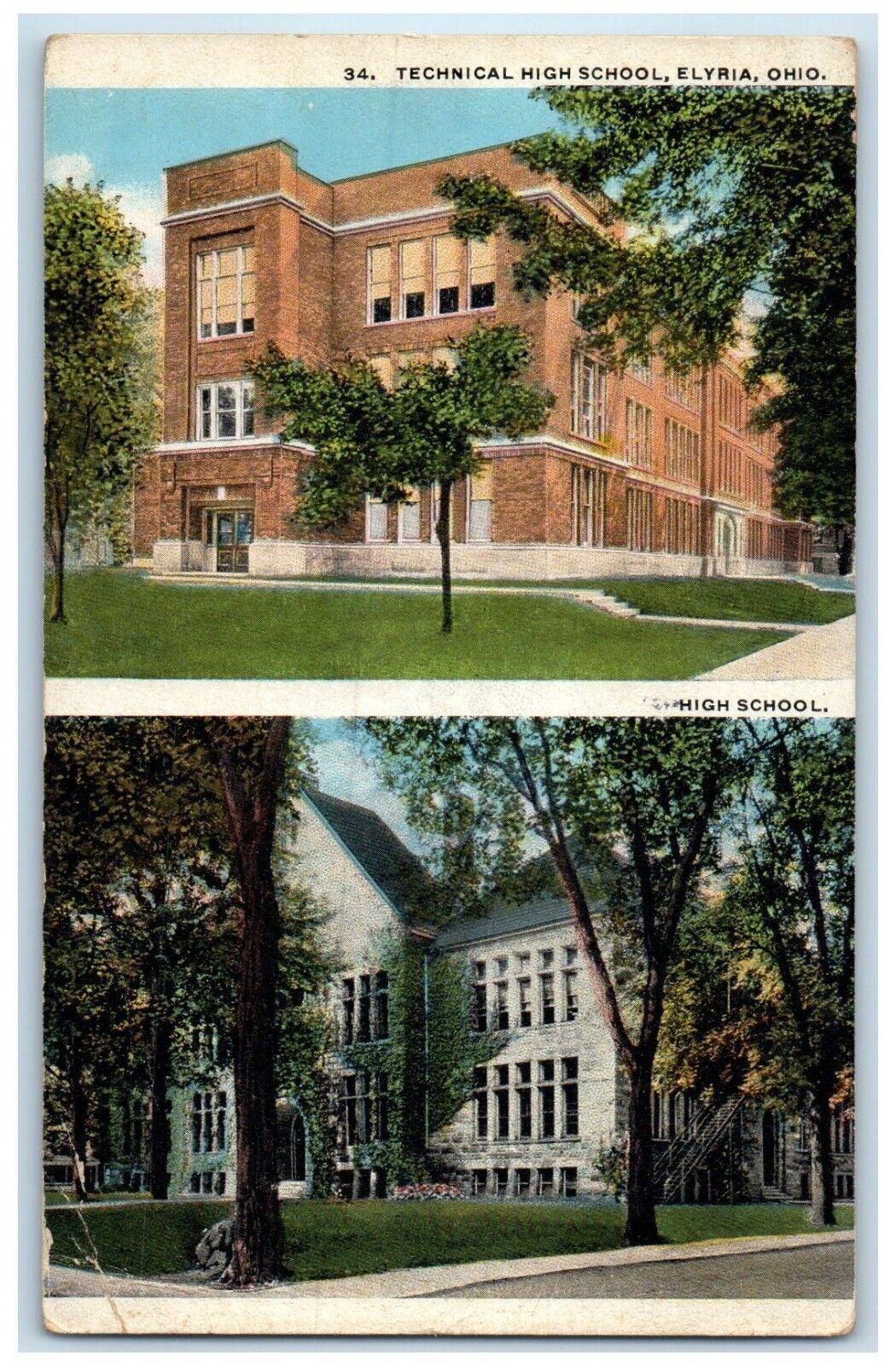 1938 Exterior Technical High School Multi-View Elyria Ohio OH Antique Postcard