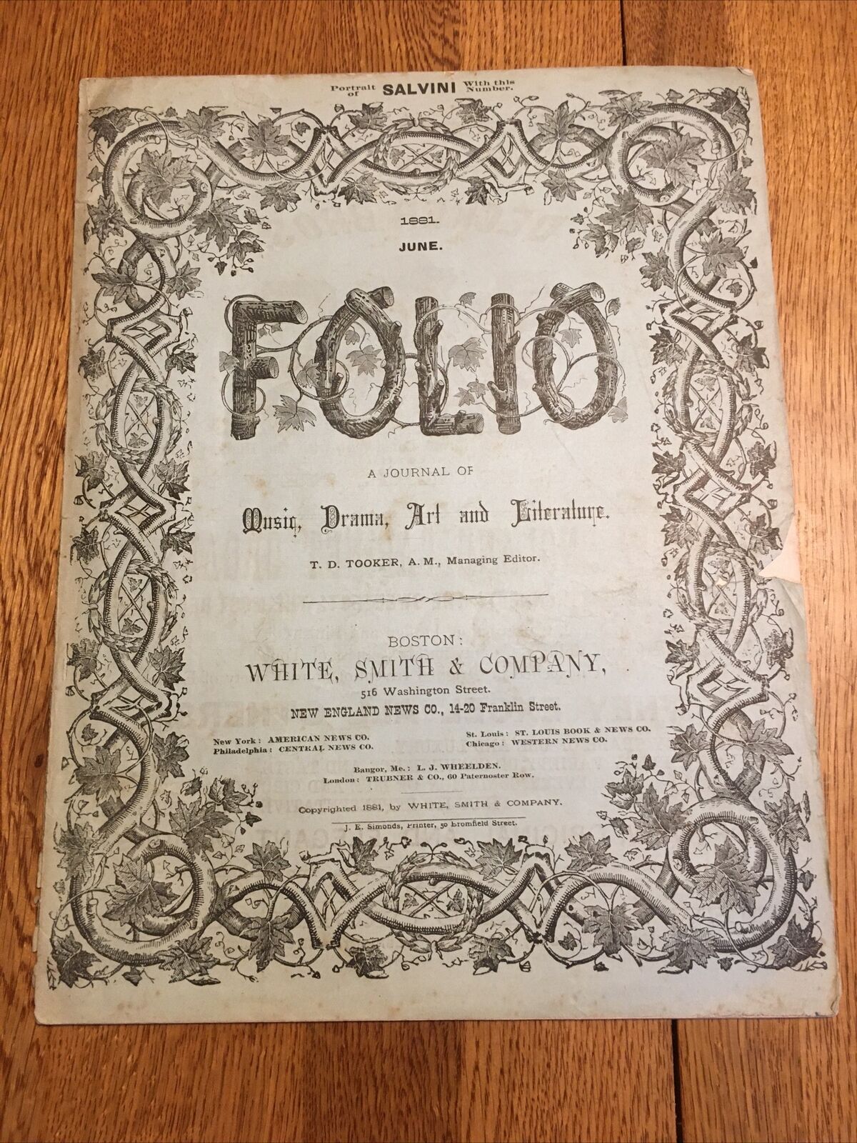 FOLIO. Monthly Magazine, June  1881. fashions, Portrait Of SALVINI MUSIC , DRAM