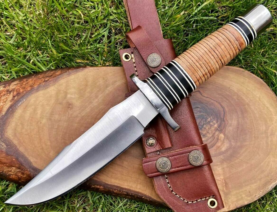 Handmade D2 Steel Knife Bowie Leather Handle Hunting Camping Collectible Gift
