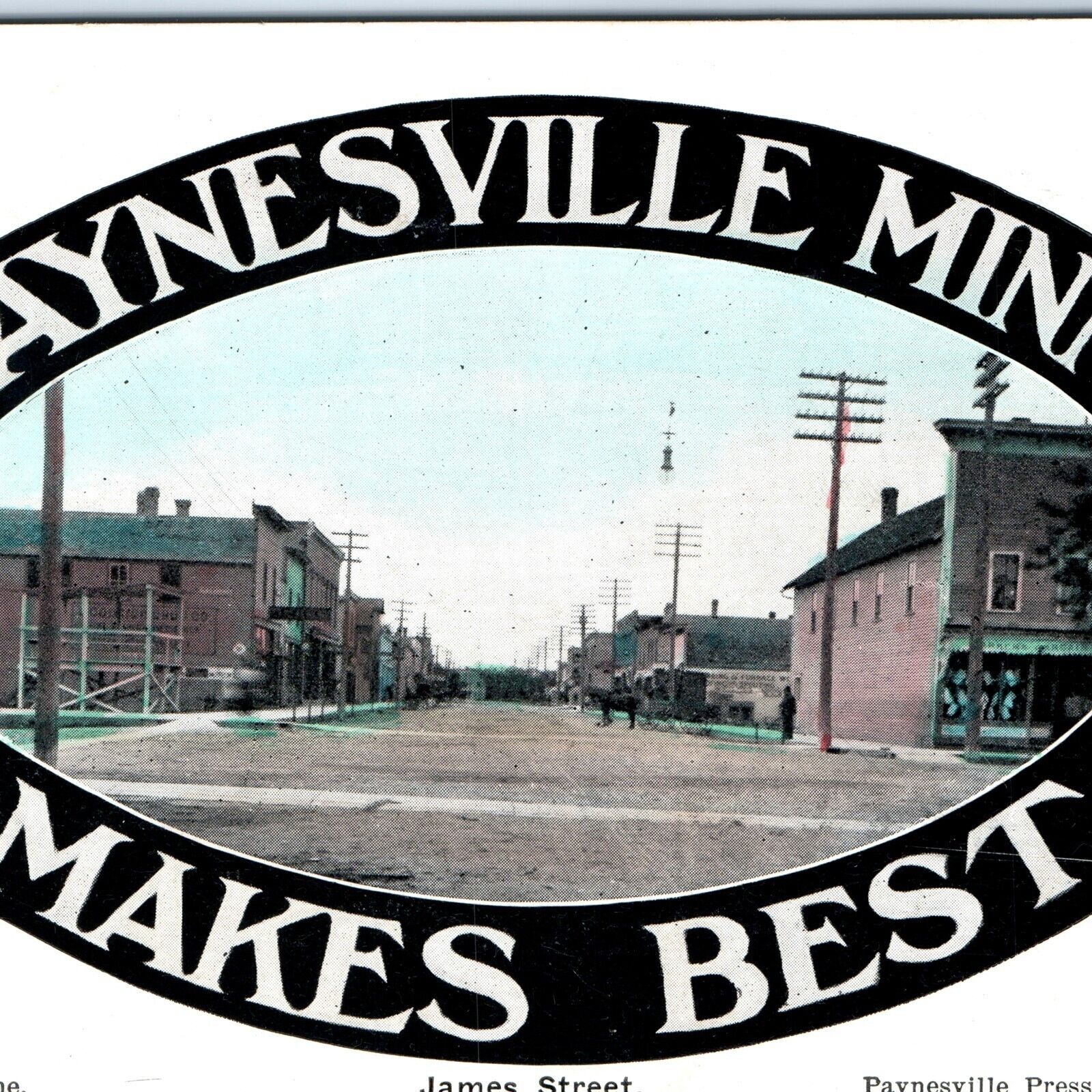 c1910s Paynesville, Minn Downtown Main St Gesme Photo Oval Border Press PC A153