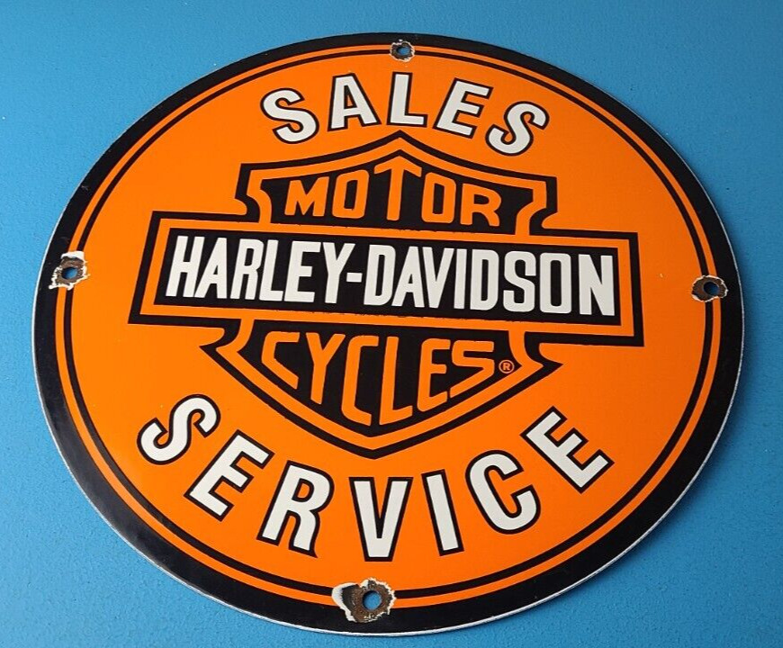 Vintage Harley Davidson Motorcycles Sign - Gas Pump Porcelain Genuine Parts Sign
