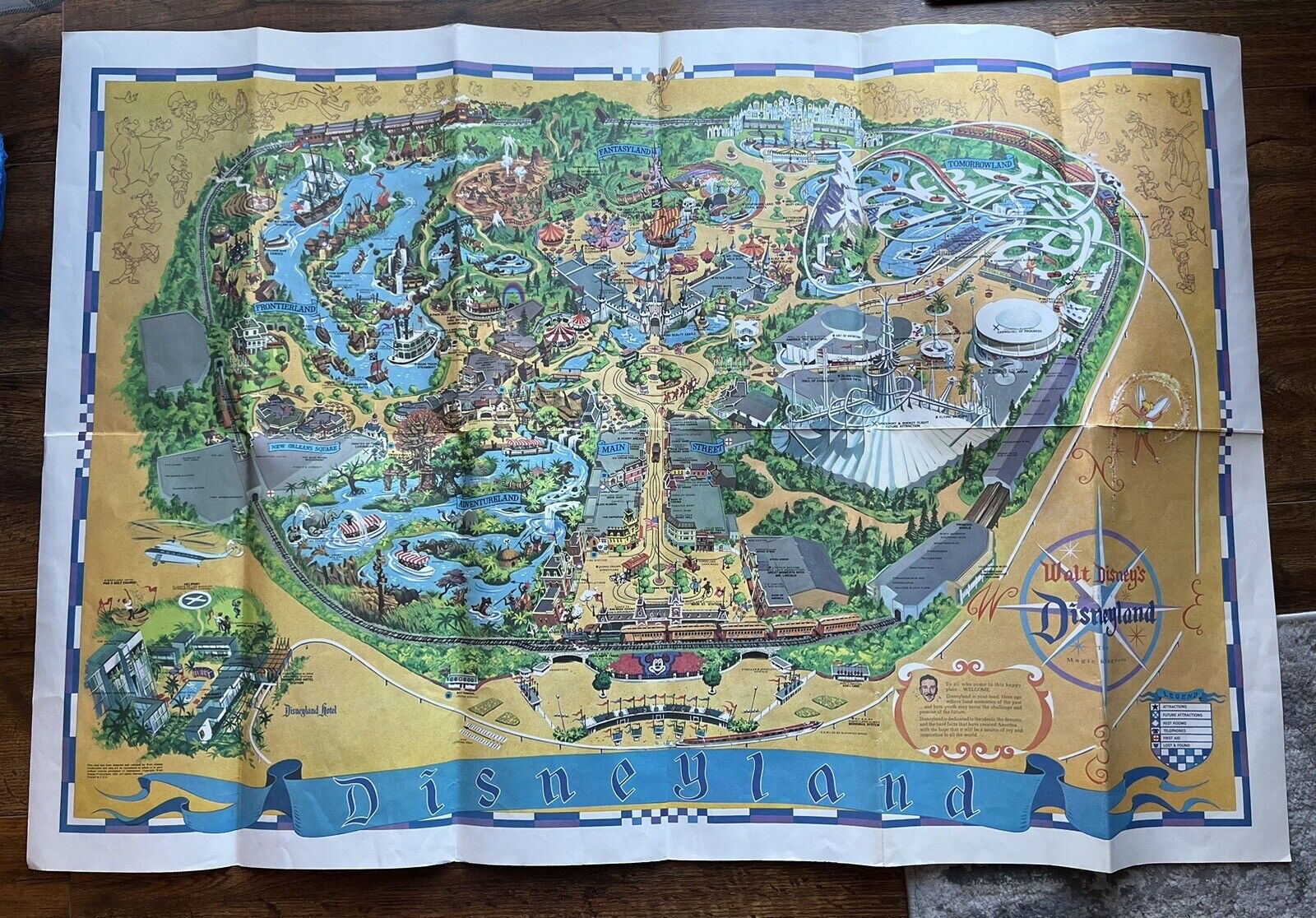 RARE Vintage 1966  WALT DISNEY`S  Magic Kingdom Disneyland Map 44x30 ***READ