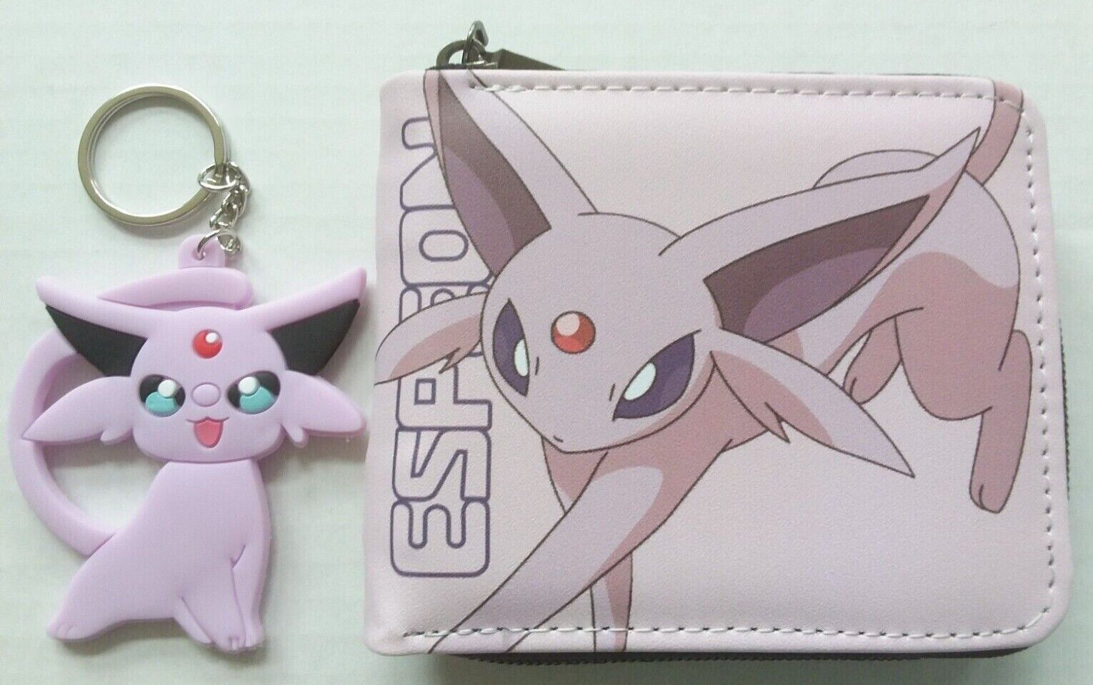 Pokemon Espeon 12x10cm wallet with change zipper plus 8cm double sided keychain 