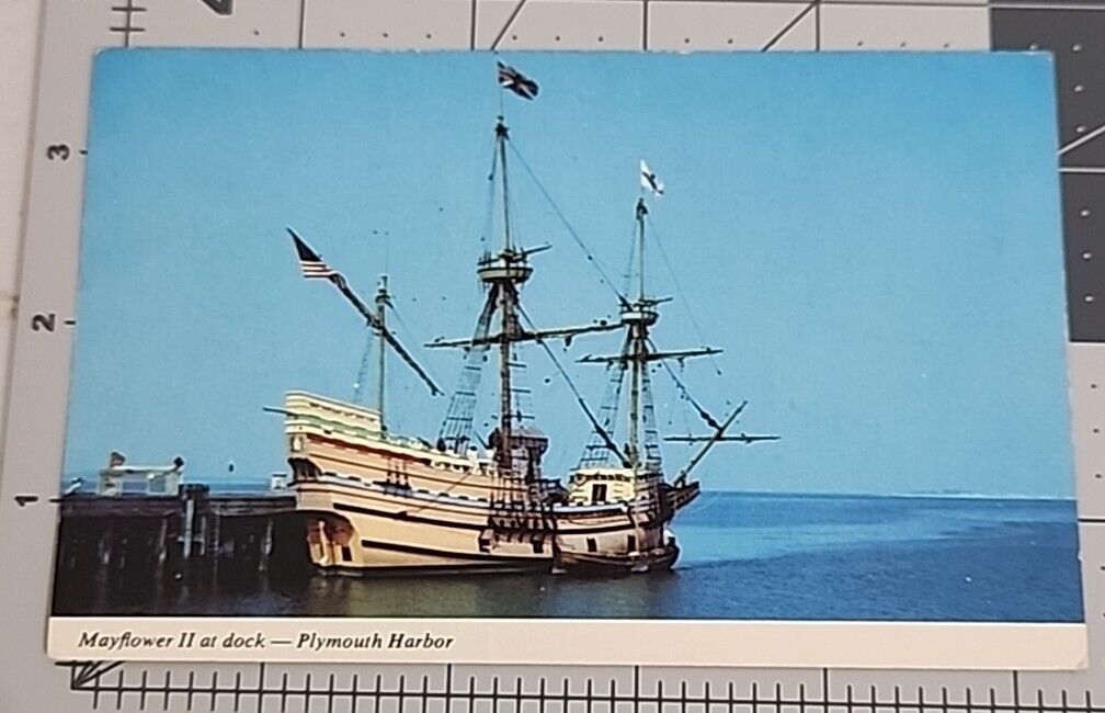Vintage Postcard - The Mayflower At Dock In Plymouth Harbor Massachusetts MA