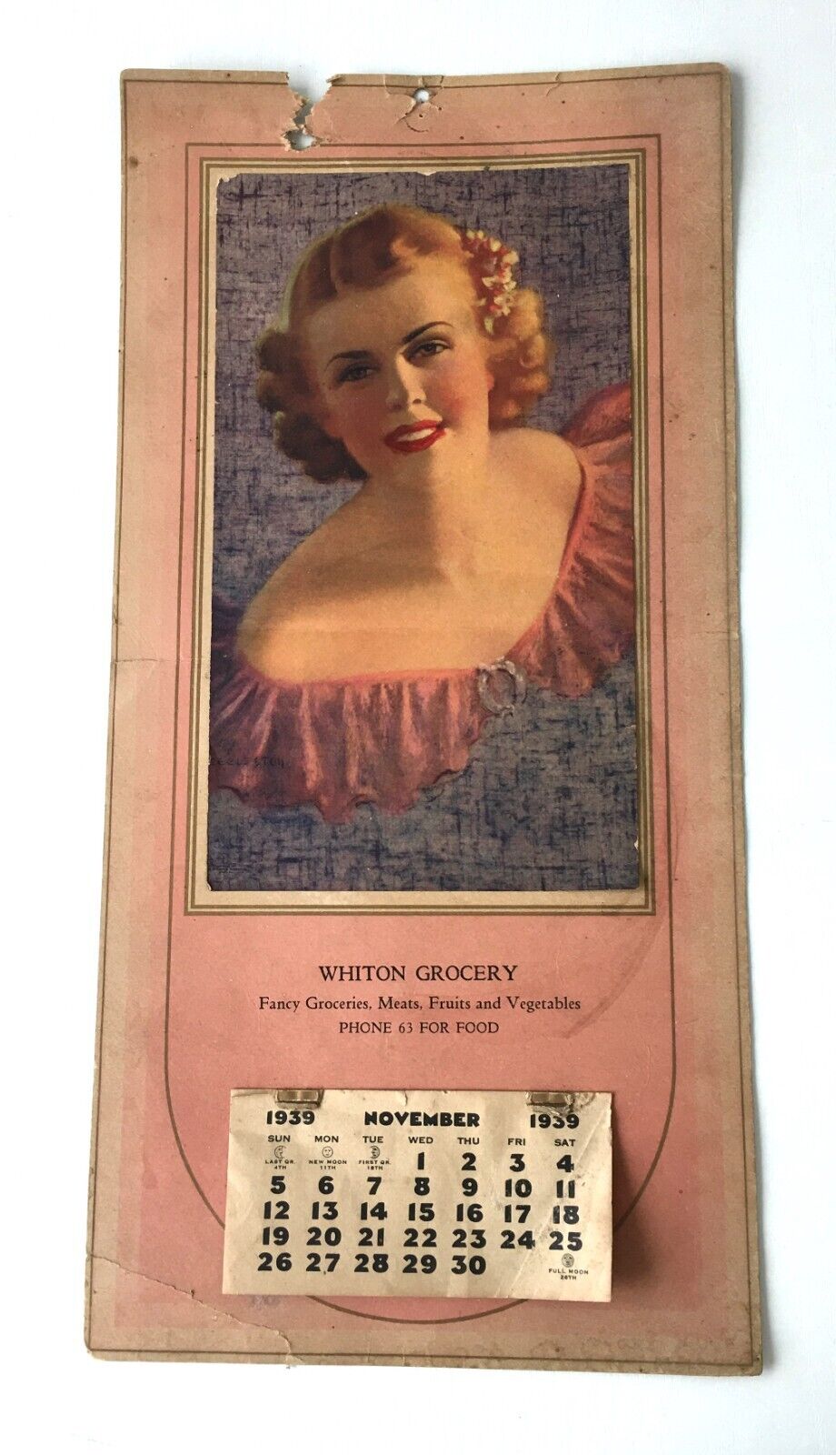 Vintage 1930s Grocery Store Advertising Calendar Art Deco Girl