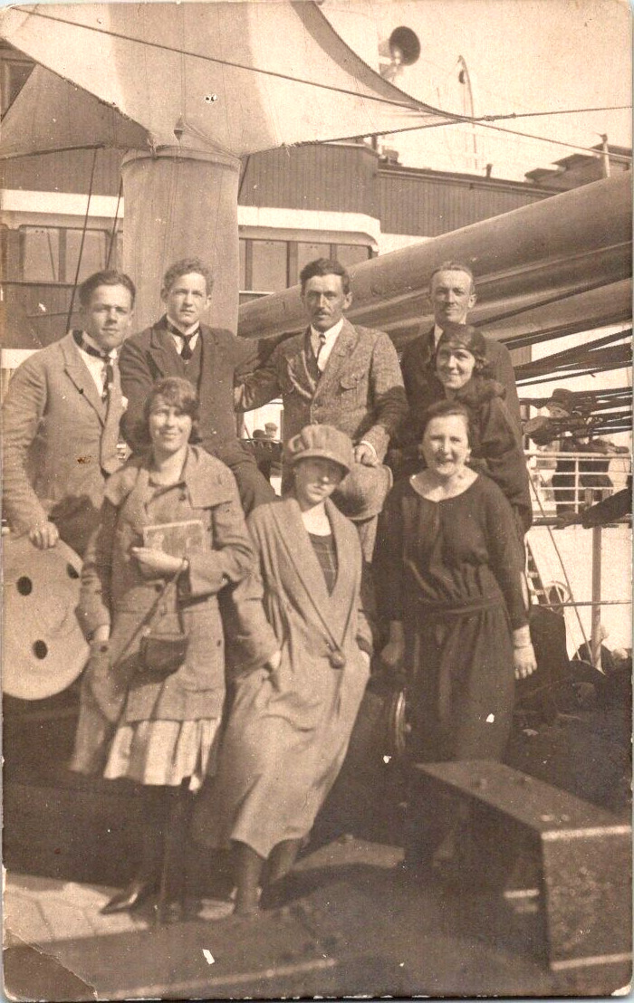 RPPC 1923 Group of well dresses people ,on ship? postcard a46