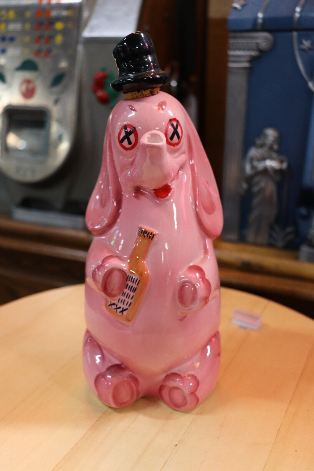 Vintage Drunk Pink Elephant Ceramic Decanter made by BP Products Japan *empty