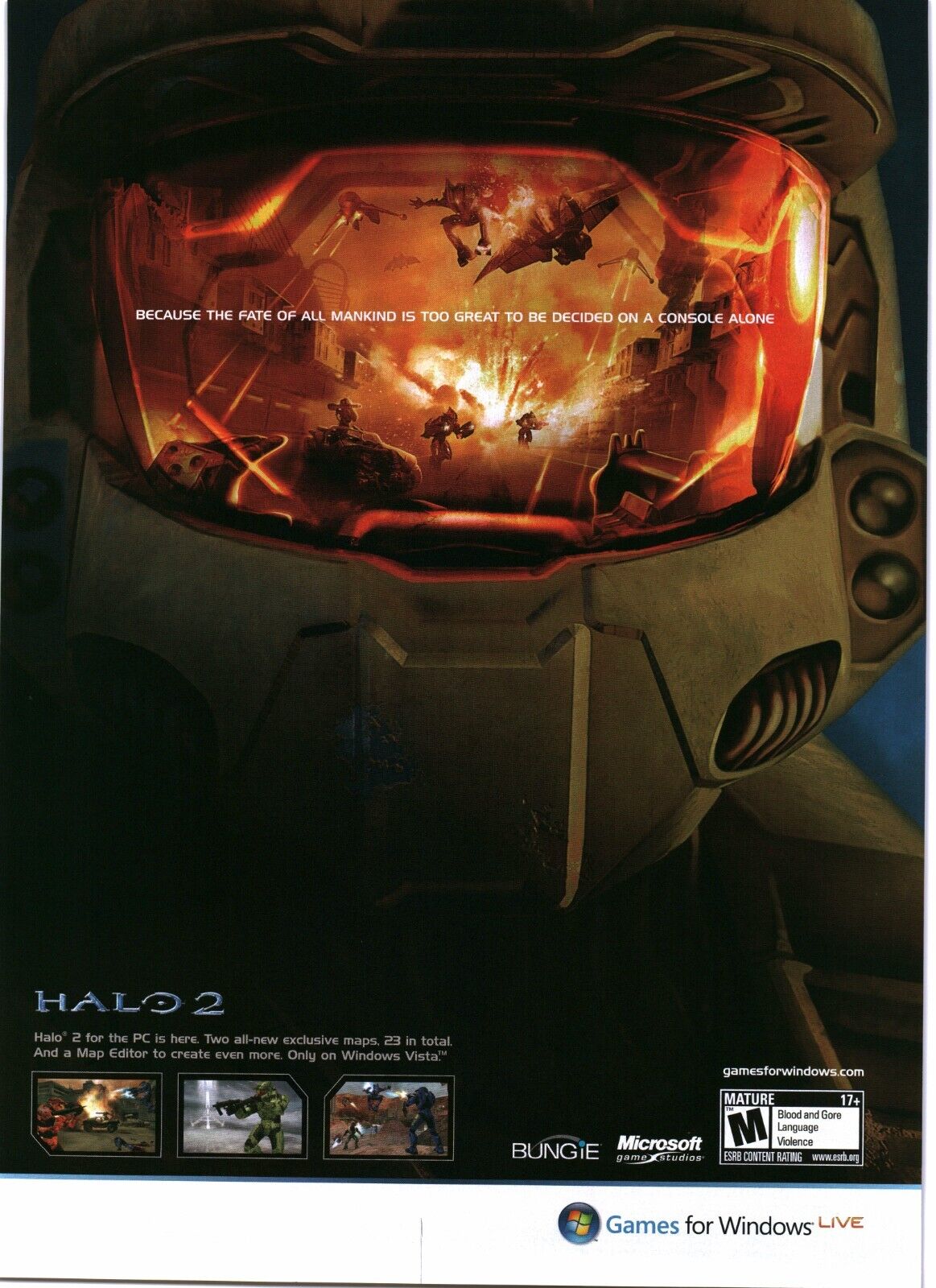 2007 PRINT AD - HALO 2 PC GAME AD - MASTER CHIEF FACE - WINDOWS PC GAME AD ONLY