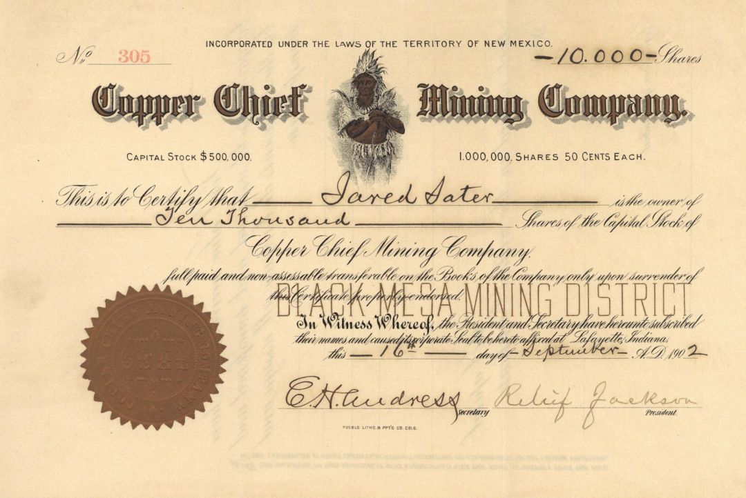 Copper Chief Mining Co. - Black Mesa Mining District - Lafayette, Indiana & Terr
