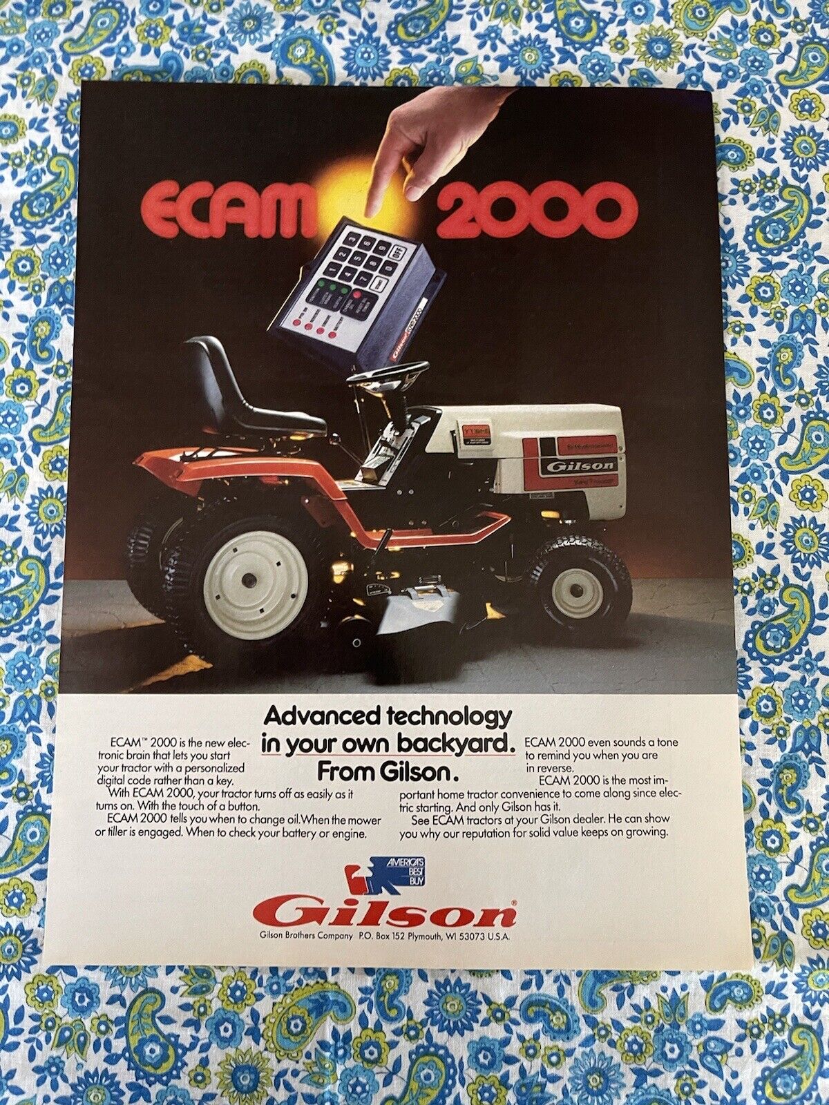 Vintage 1985 Gilson ECAM 2000 Electronic Brain Print Ad Garden Tractor