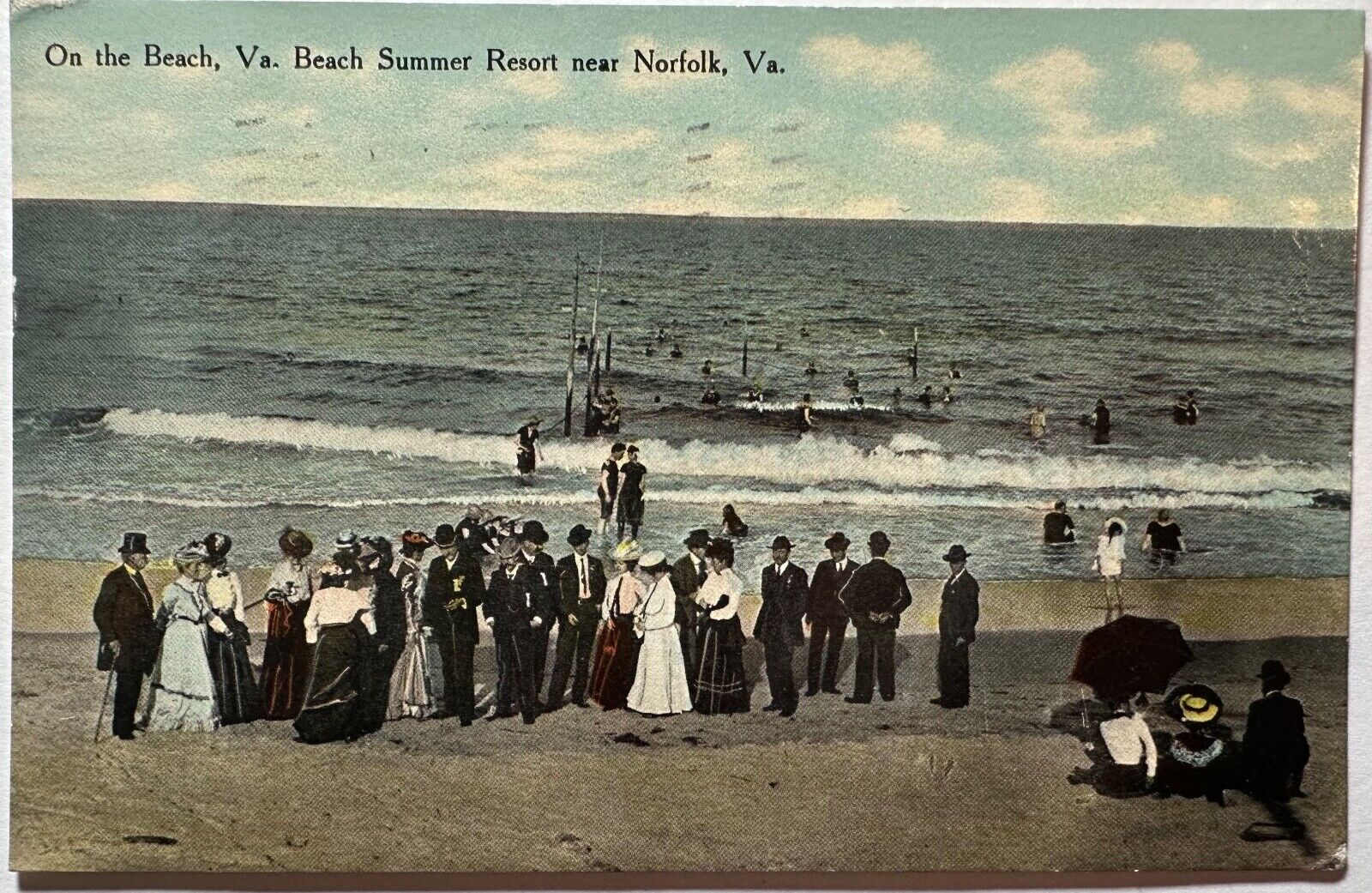 Well Dressed People on Beach Summer Resort Norfolk Virginia Postcard