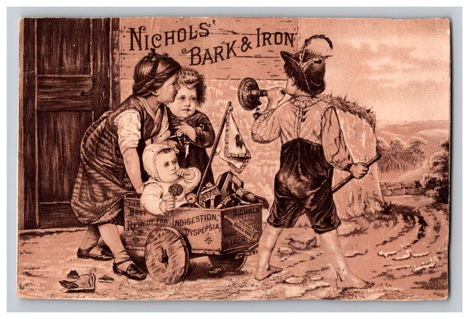 Nichols Bark Iron Medicine Tonic Quack Kids Wagon Bottle Trade Card