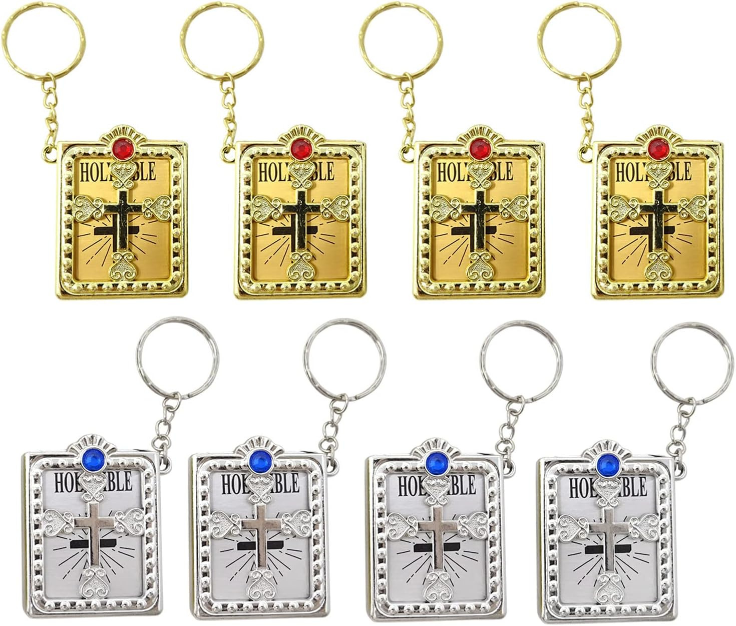 8PCS Mini Bible Keychain Miniature Book Keyring Gold Silver Holy Bible Religious
