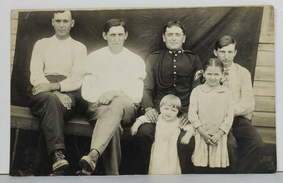 Rppc US Soldier Posing with Family Baby Children Postcard O1