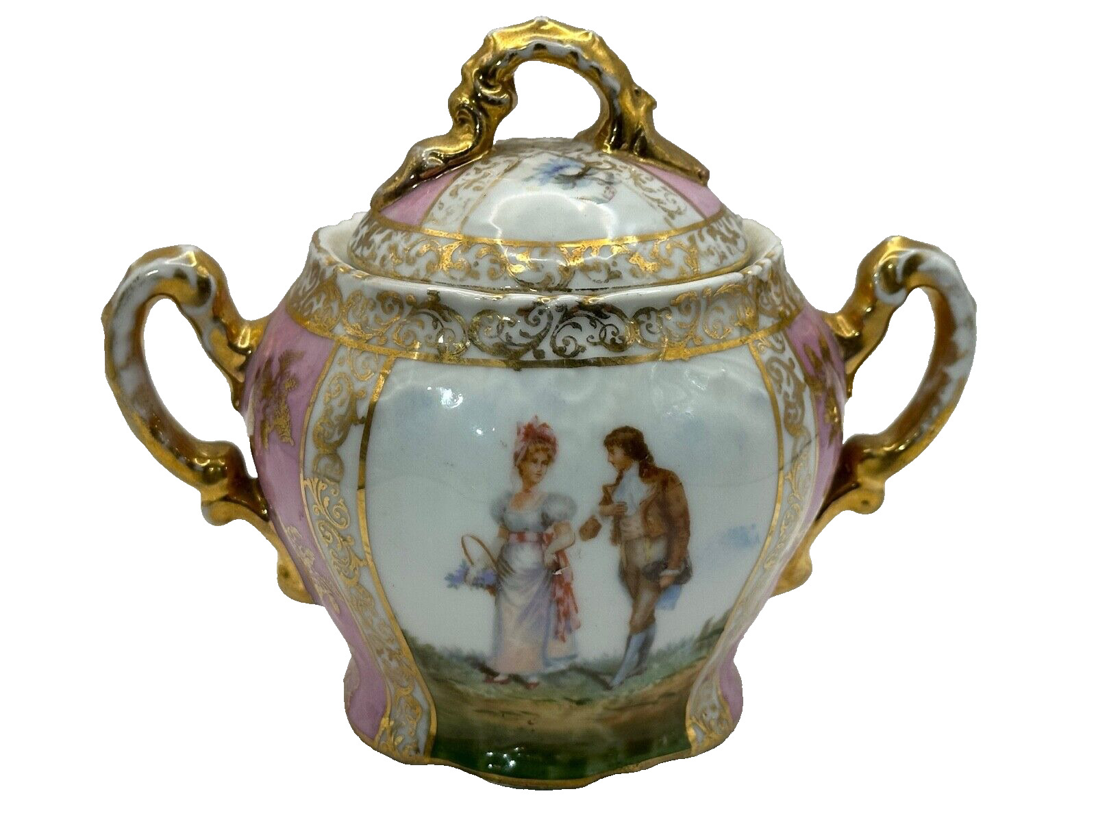 Vintage Austria Victoria Carlsbad Hand Painted Covered Sugar Bowl Lid Victorian