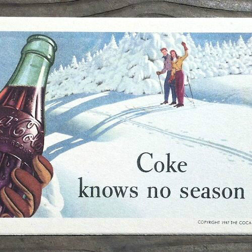 Vintage Original 1947 COCA-COLA  COKE SODA SNOW Skiing Advertising Blotter NOS