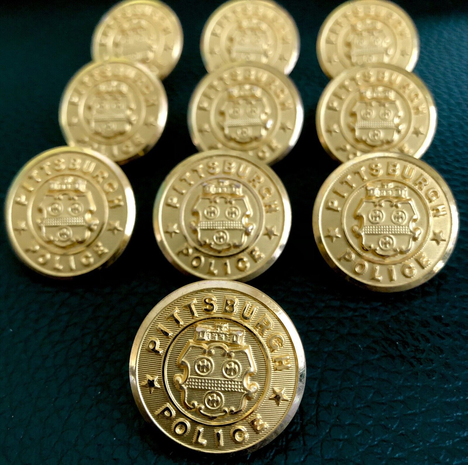 Lot of 10 Vintage Waterbury Pittsburgh Police Gold Toned Large Metal Buttons
