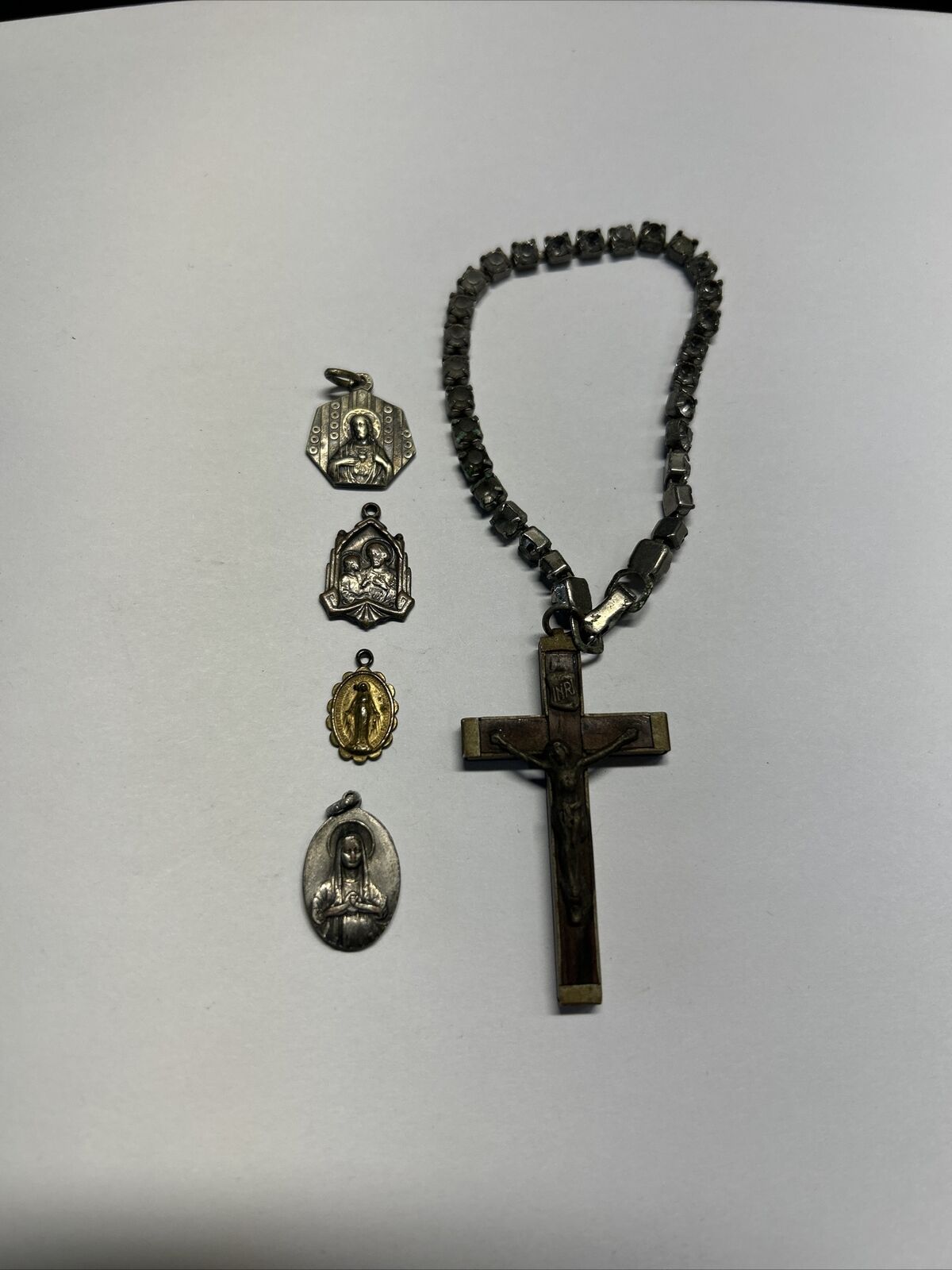 Antique Vintage Wrist Rosary Crucifix Bracelet + 4 Pendants Catholic