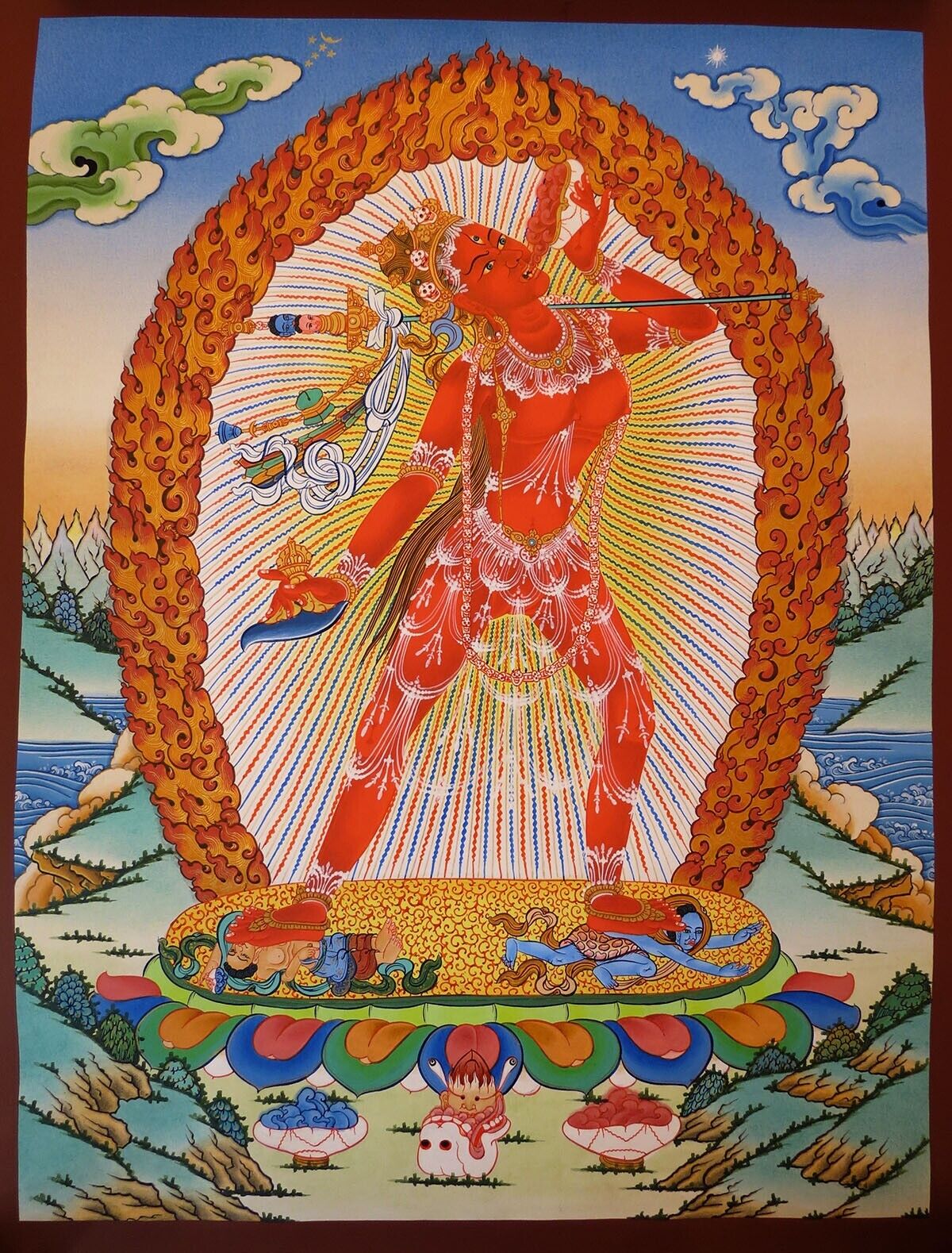 Tibetan Buddhism 50 cm Goddess Vajrayogini Dakini Gold Painting Thangka Nepal 