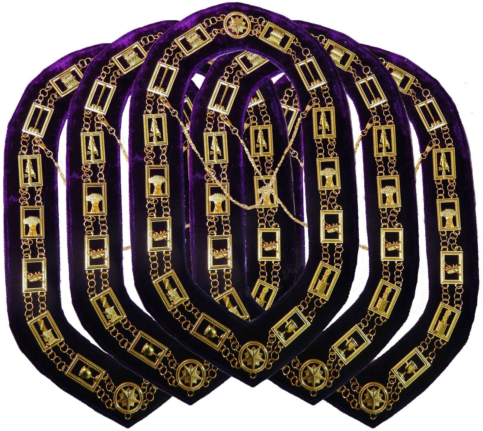 Masonic Regalia O.E.S. Order of Eastern Star Gold Metal Chain Collar - Lot of 5